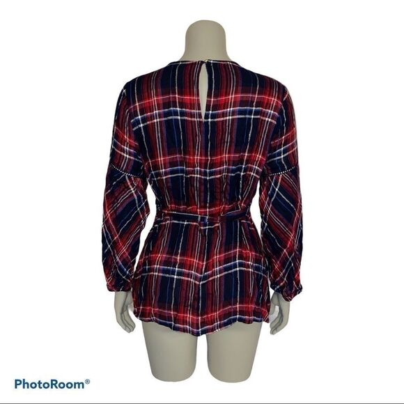 Motherhood Maternity Red Blue Silver Plaid Shirt - Picture 3 of 6